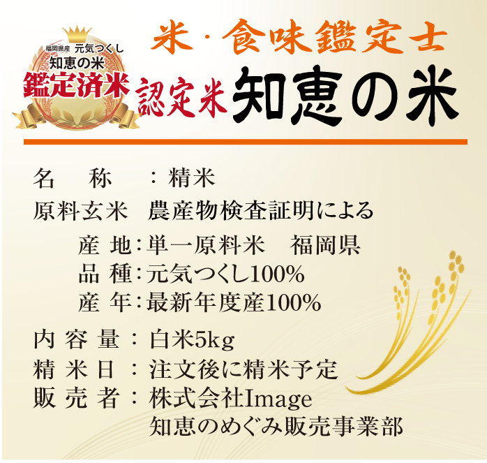 米・食味鑑定士認定　認定米5ｋｇ